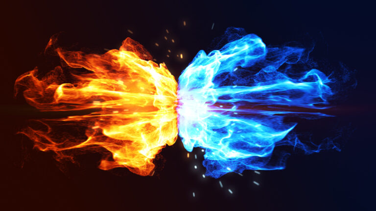 Fire And Ice Concept Design With Spark. 3d Illustration to protect your data center